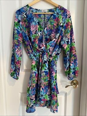 AK ANNA KAY Floral Print Dress - Blue, Pink & Green